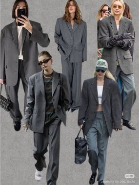 Oversized Gray Tailored Blazer - Women's Sleek Suit Jacket
